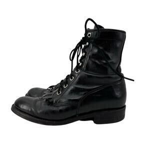 Justin Womens Sz 5.5 Boots USA Black Leather Western Roper Cowgirl